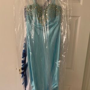 Turquoise beaded prom gown